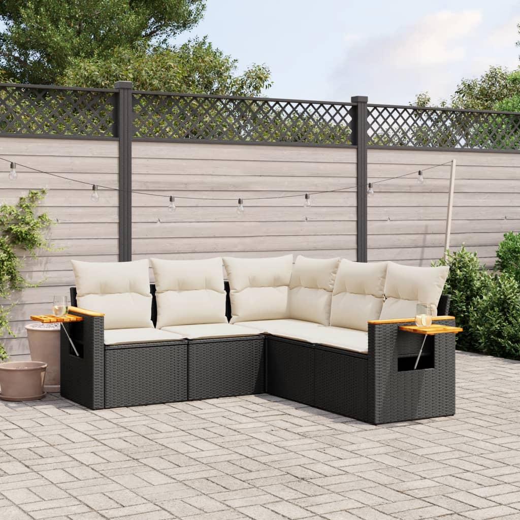 Set Divani da Giardino 5 pz con Cuscini in Polyrattan Nero 3226798