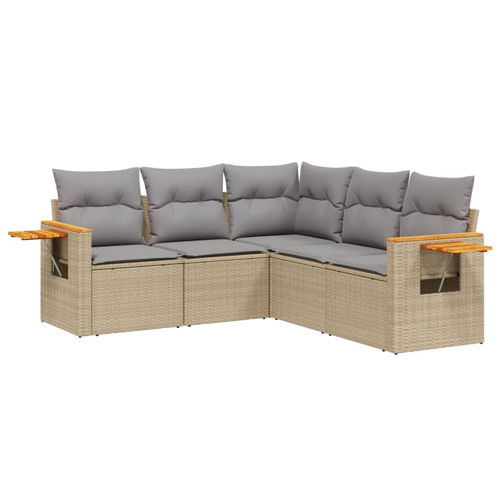 Set Divano da Giardino 5 pz con Cuscini Beige in Polyrattan 3226801