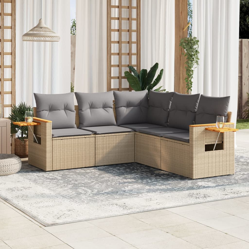 Set Divano da Giardino 5 pz con Cuscini Beige in Polyrattan 3226801