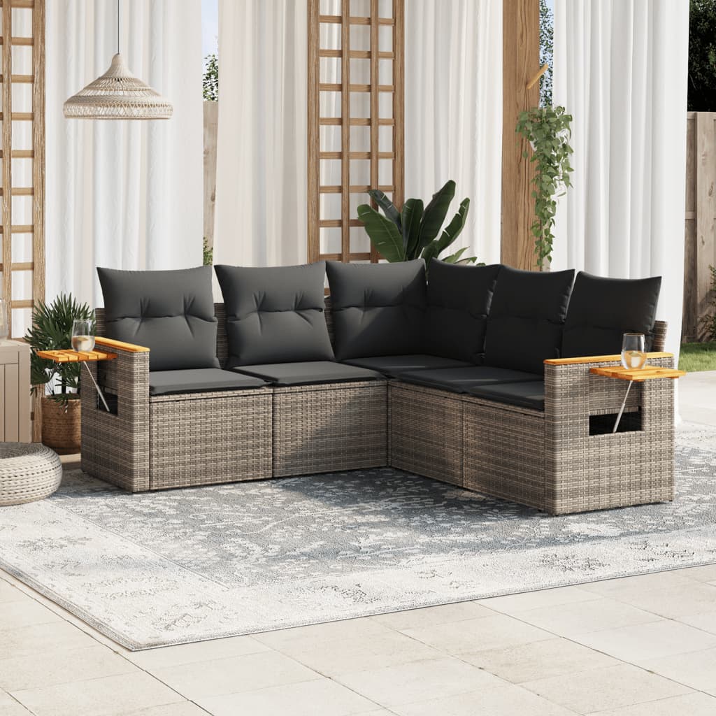 Set Divano da Giardino 5 pz con Cuscini Grigio in Polyrattan 3226802