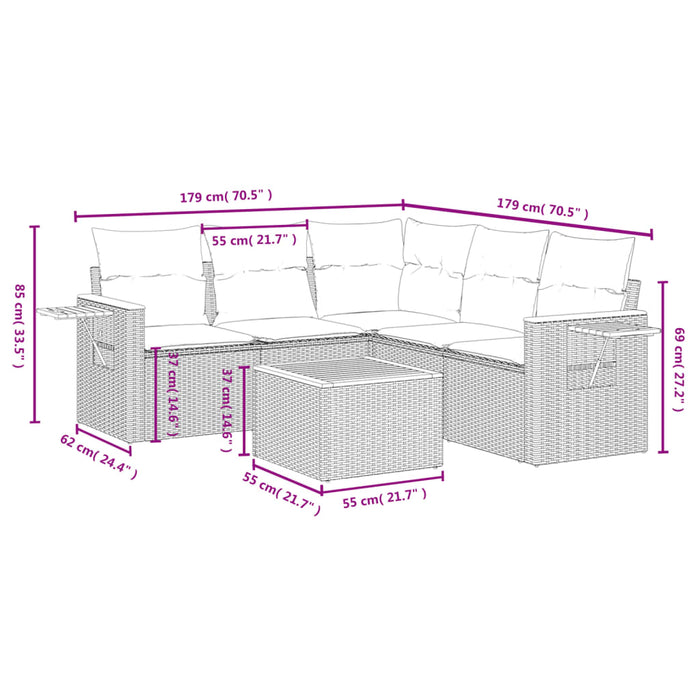 Set Divano da Giardino 6 pz con Cuscini Grigio in Polyrattan 3226809