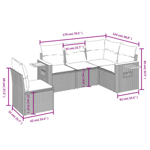 Set Divani da Giardino 5 pz con Cuscini in Polyrattan Nero 3226812