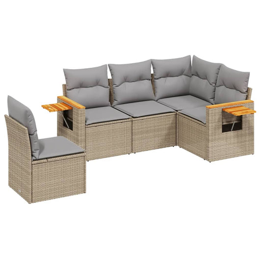 Set Divano da Giardino 5 pz con Cuscini Beige in Polyrattan 3226815