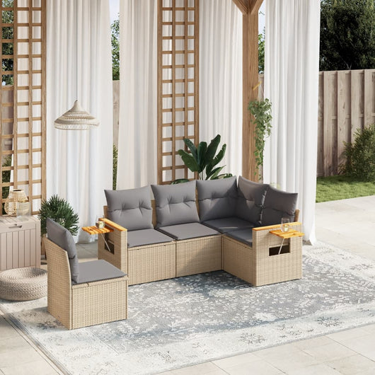 Set Divano da Giardino 5 pz con Cuscini Beige in Polyrattan 3226815