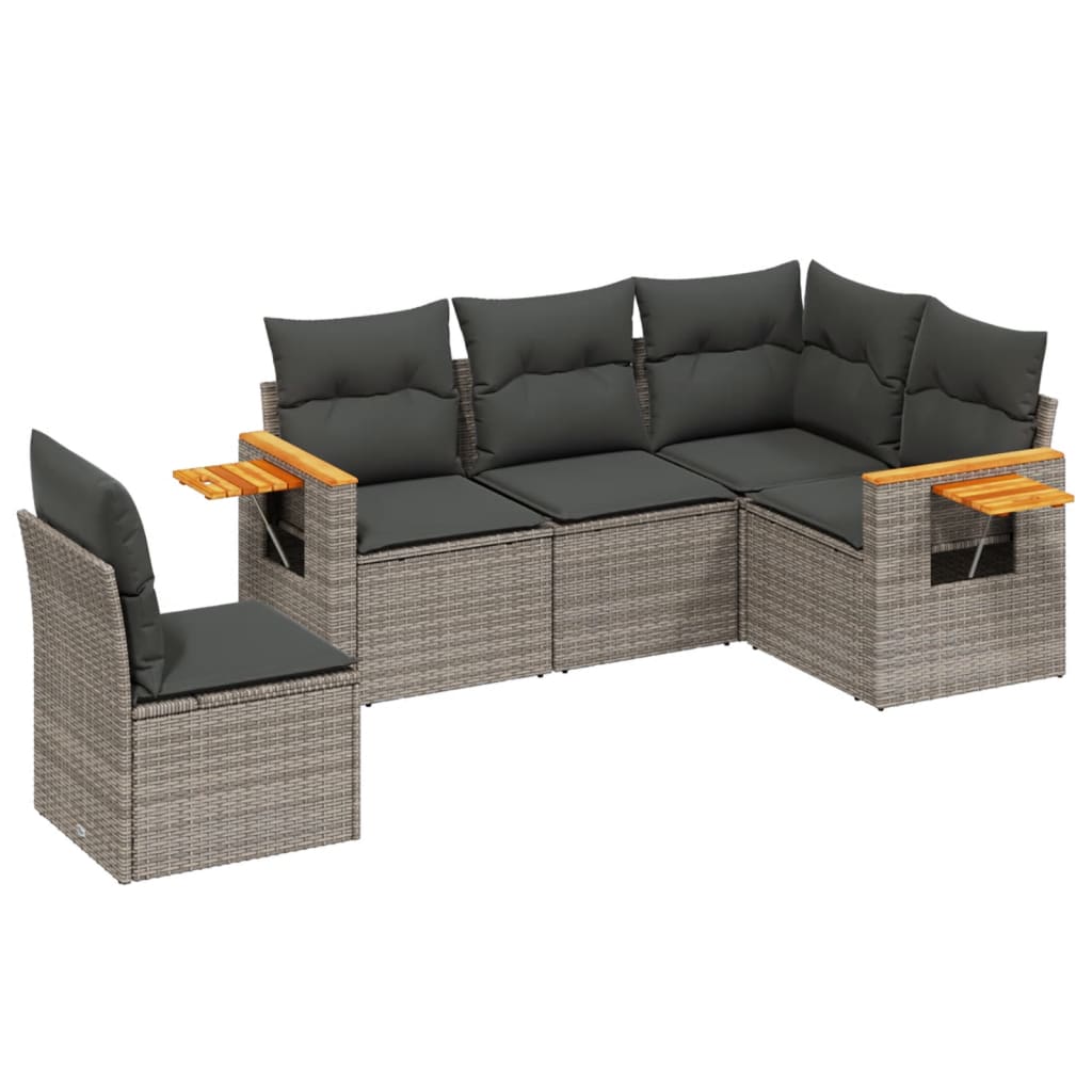 Set Divano da Giardino 5 pz con Cuscini Grigio in Polyrattan 3226816