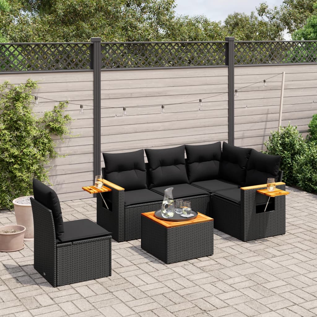 Set Divano da Giardino 6 pz con Cuscini Nero in Polyrattancod mxl 90624