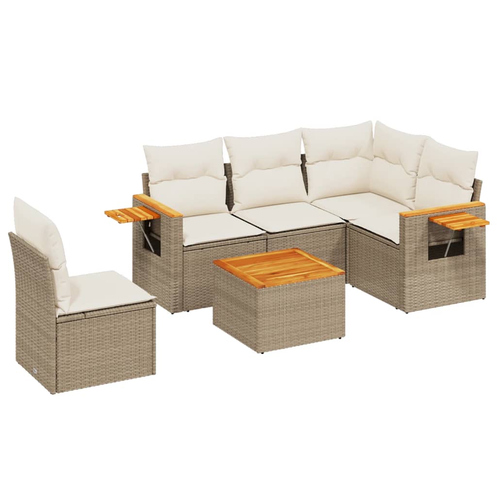 Set Divano da Giardino 6 pz con Cuscini Beige in Polyrattan 3226821