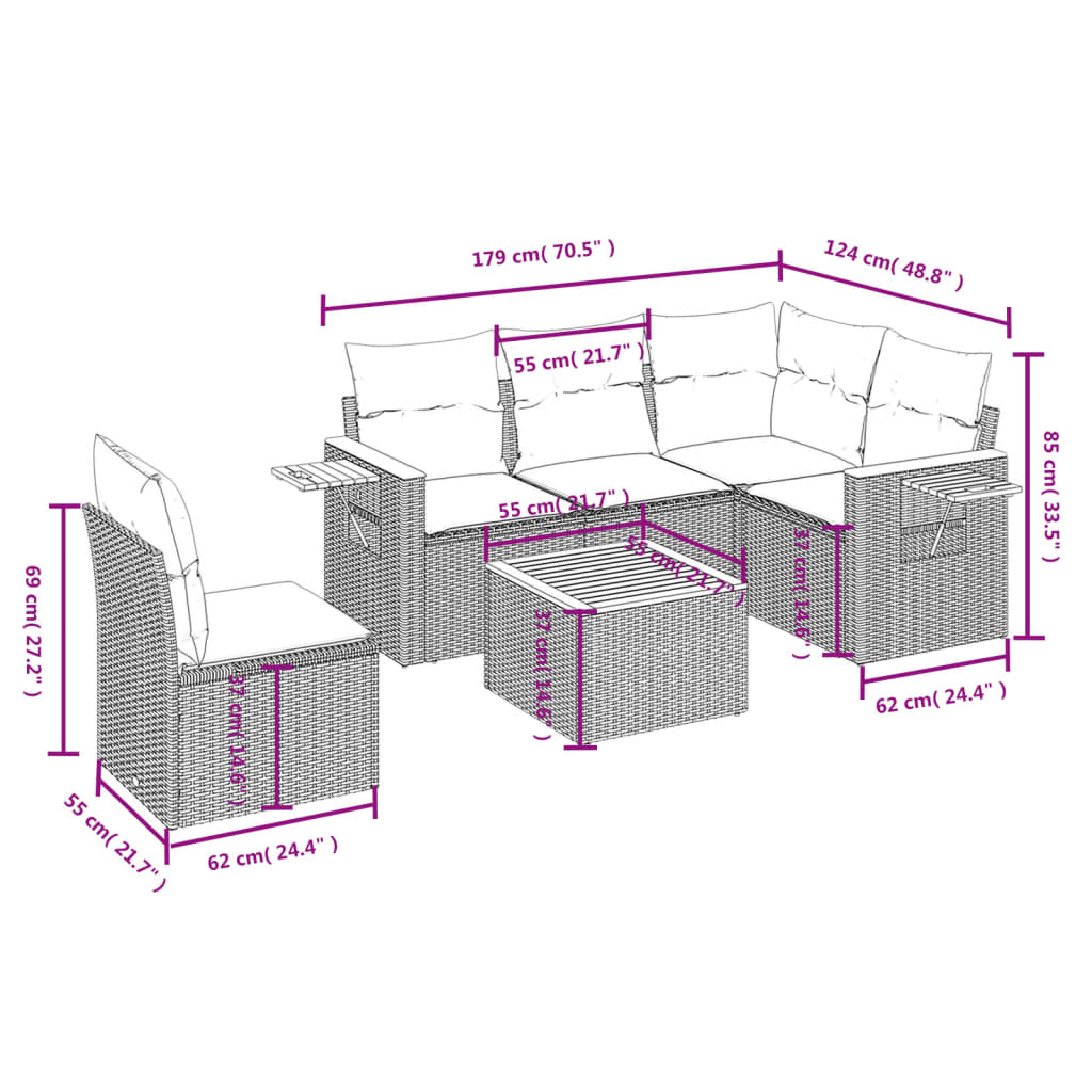 Set Divano da Giardino 6 pz con Cuscini Beige in Polyrattan 3226821