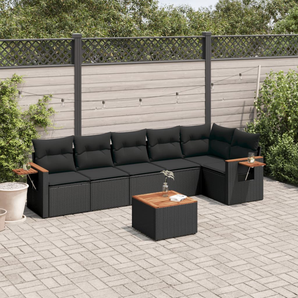 Set Divani da Giardino con Cuscini 7pz Nero Polyrattan 3226832