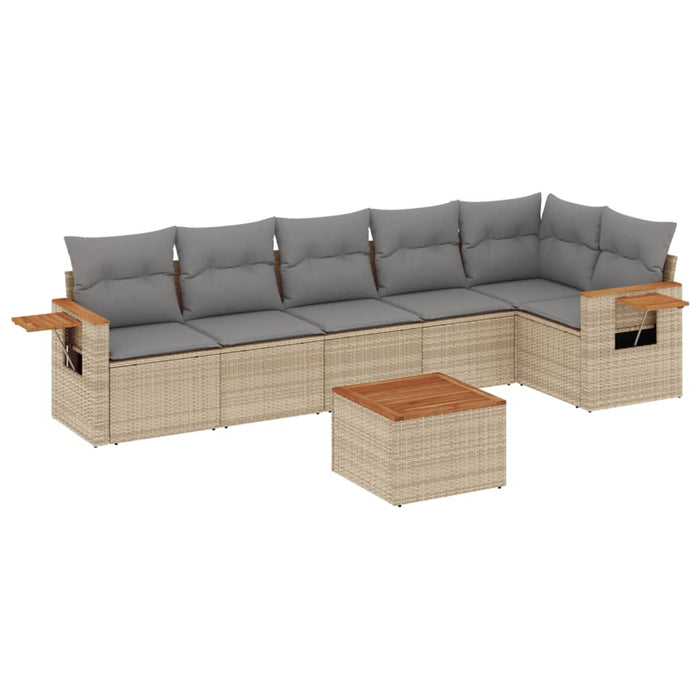 Set Divani da Giardino 7 pz con Cuscini Beige in Polyrattan 3226836