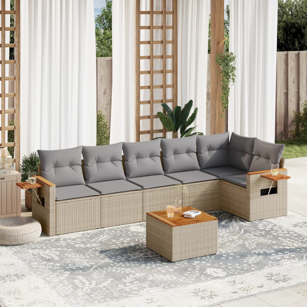 Set Divani da Giardino 7 pz con Cuscini Beige in Polyrattan 3226836