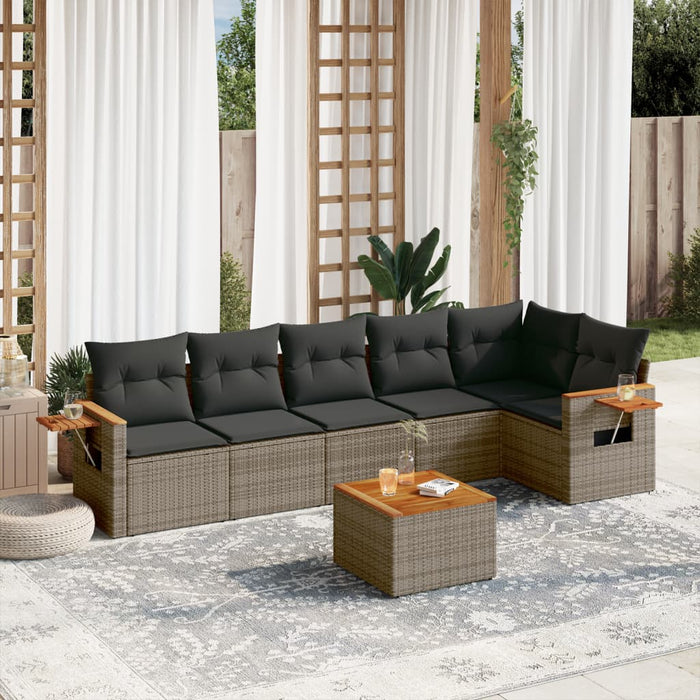 Set Divani da Giardino 7 pz con Cuscini Grigio in Polyrattan 3226837