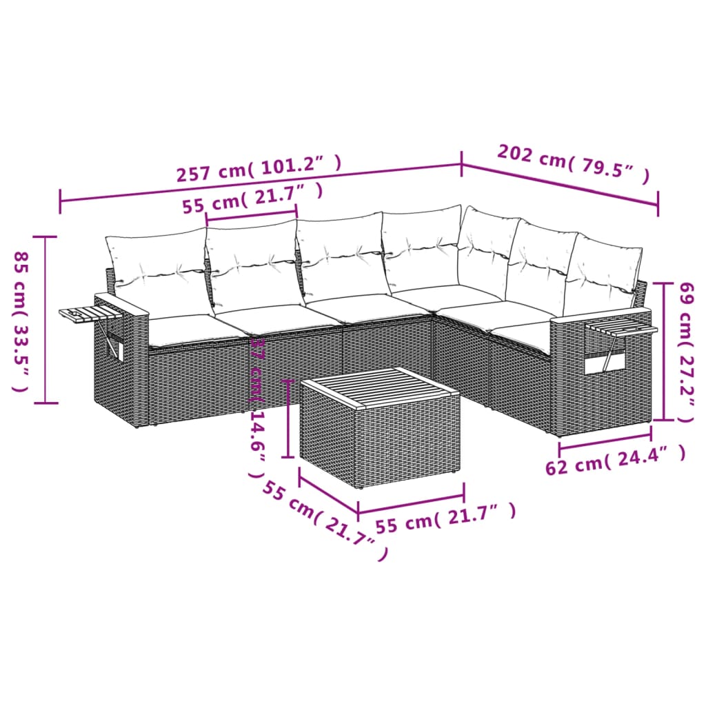 Set Divani da Giardino con Cuscini 7pz Nero Polyrattan 3226847