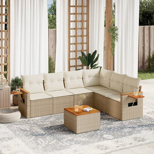 Set Divani da Giardino 7 pz con Cuscini Beige in Polyrattan 3226849