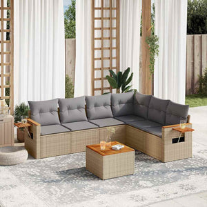 Set Divani da Giardino 7 pz con Cuscini Beige in Polyrattan 3226850