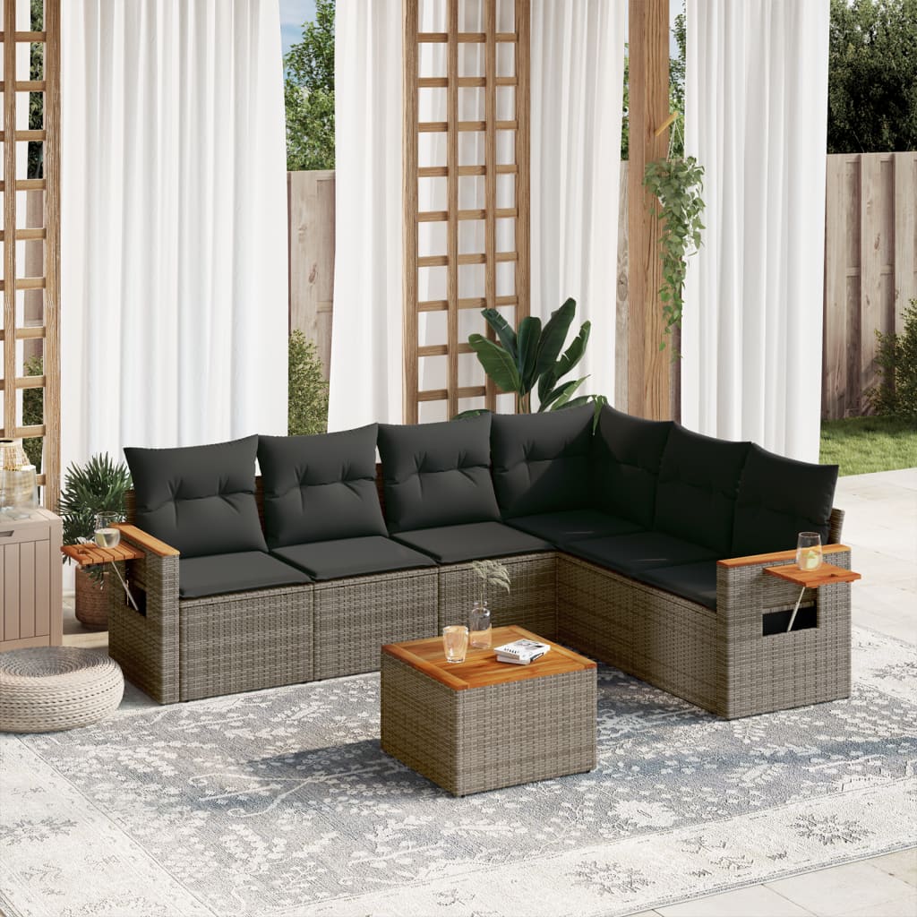 Set Divani da Giardino 7 pz con Cuscini Grigio in Polyrattan 3226851