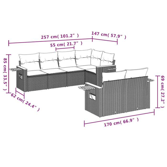 Set Divani da Giardino 7 pz con Cuscini Grigio in Polyrattan 3226984