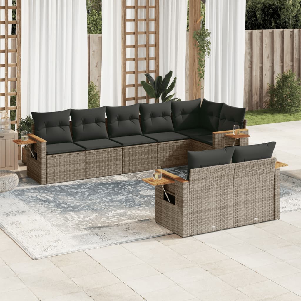 Set Divano da Giardino 8 pz con Cuscini Grigio in Polyrattan 3226991