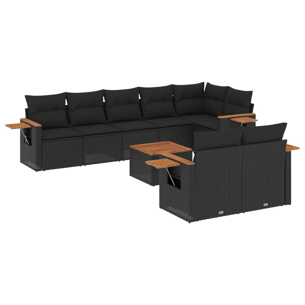 Set Divani da Giardino 9 pz con Cuscini Nero in Polyrattan 3226993