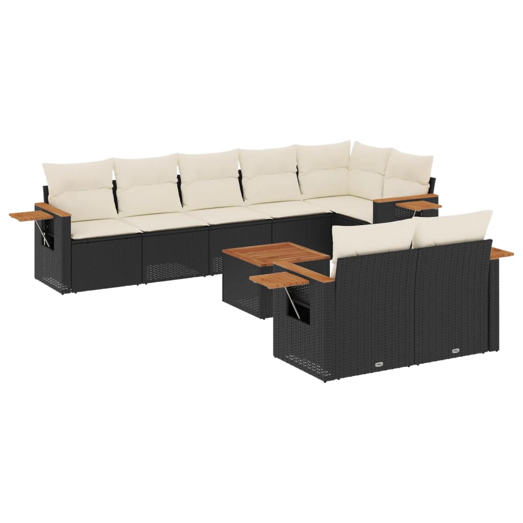 Set Divani da Giardino 9 pz con Cuscini Nero in Polyrattan 3226994