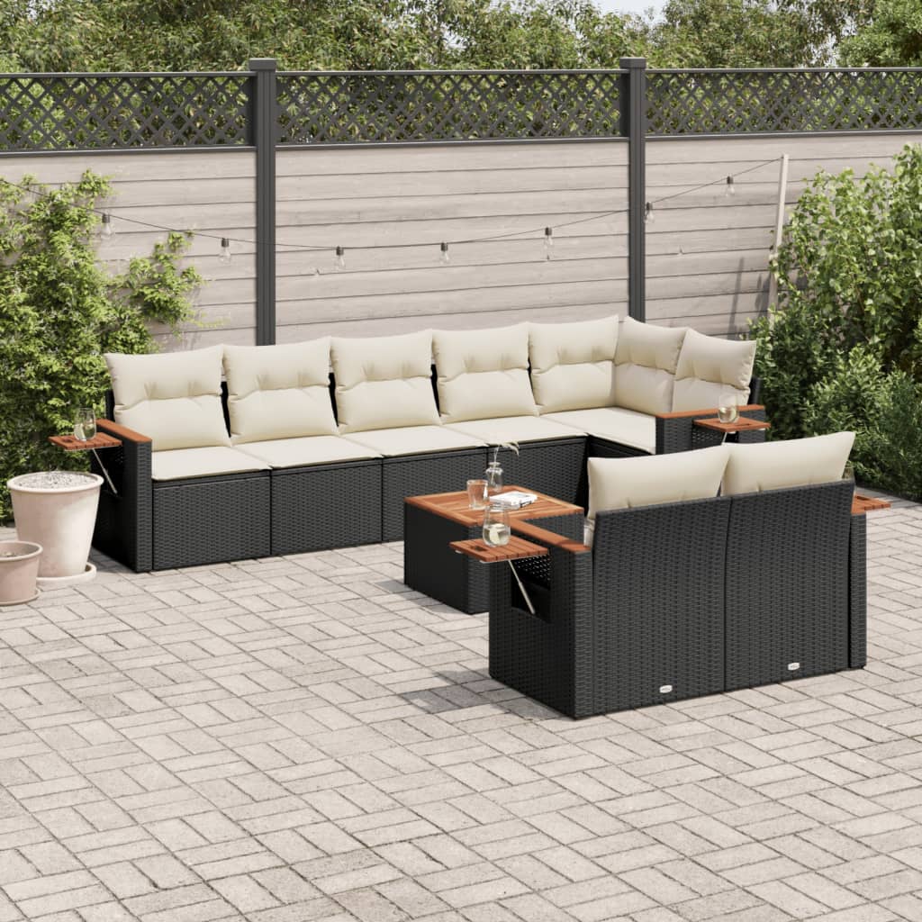 Set Divani da Giardino 9 pz con Cuscini Nero in Polyrattan 3226994