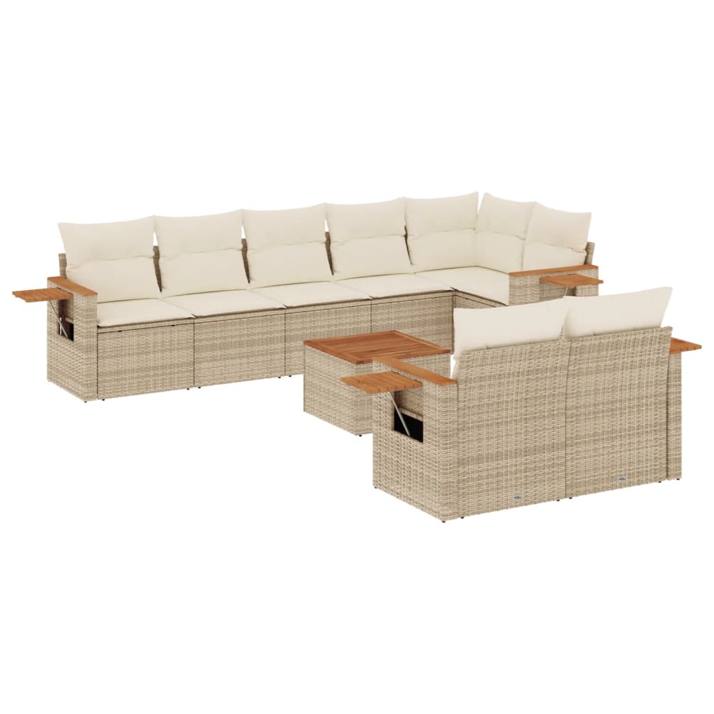 Set Divano da Giardino 9 pz con Cuscini Beige in Polyrattan 3226996