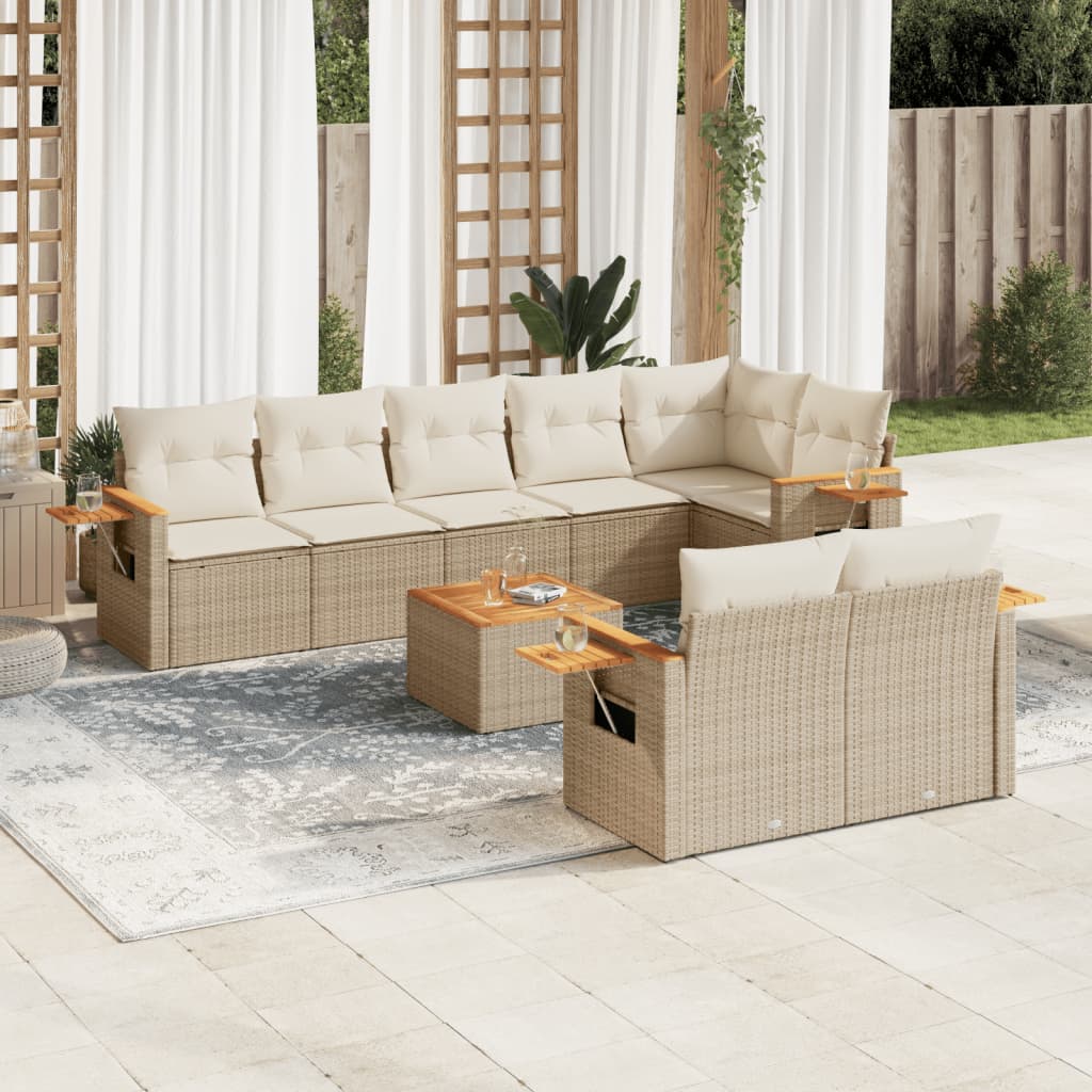 Set Divano da Giardino 9 pz con Cuscini Beige in Polyrattan 3226996