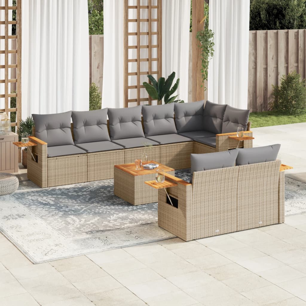 Set Divano da Giardino 9 pz con Cuscini Grigio in Polyrattan 3226998