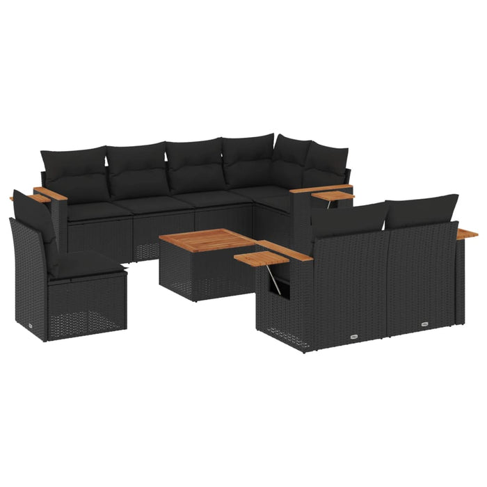 Set Divani da Giardino 9 pz con Cuscini Nero in Polyrattan 3227007