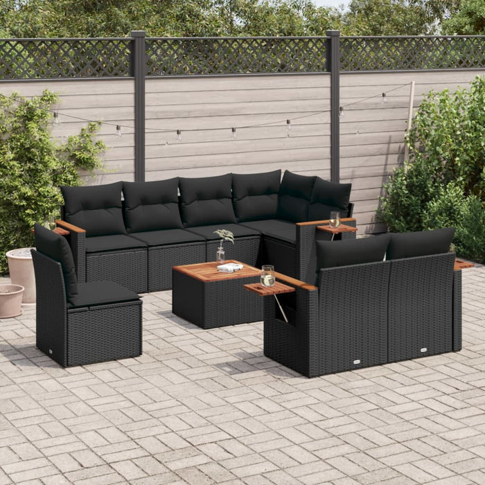 Set Divani da Giardino 9 pz con Cuscini Nero in Polyrattan 3227007