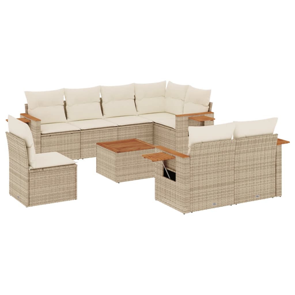 Set Divano da Giardino 9 pz con Cuscini Beige in Polyrattan 3227010