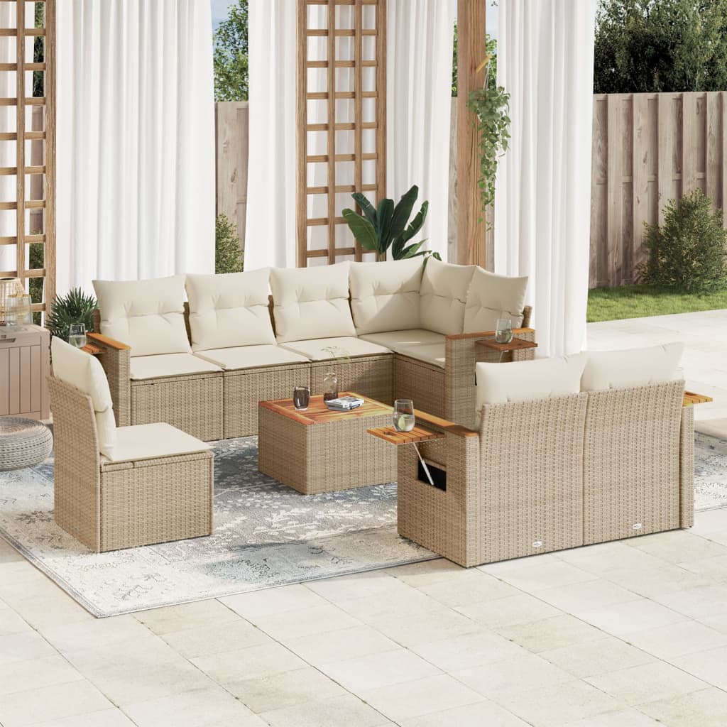 Set Divano da Giardino 9 pz con Cuscini Beige in Polyrattan 3227010