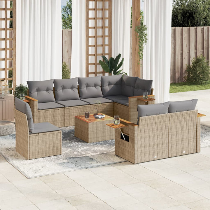 Set Divano da Giardino 9 pz con Cuscini Beige in Polyrattan 3227011