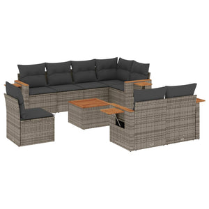 Set Divano da Giardino 9 pz con Cuscini Grigio in Polyrattan 3227012