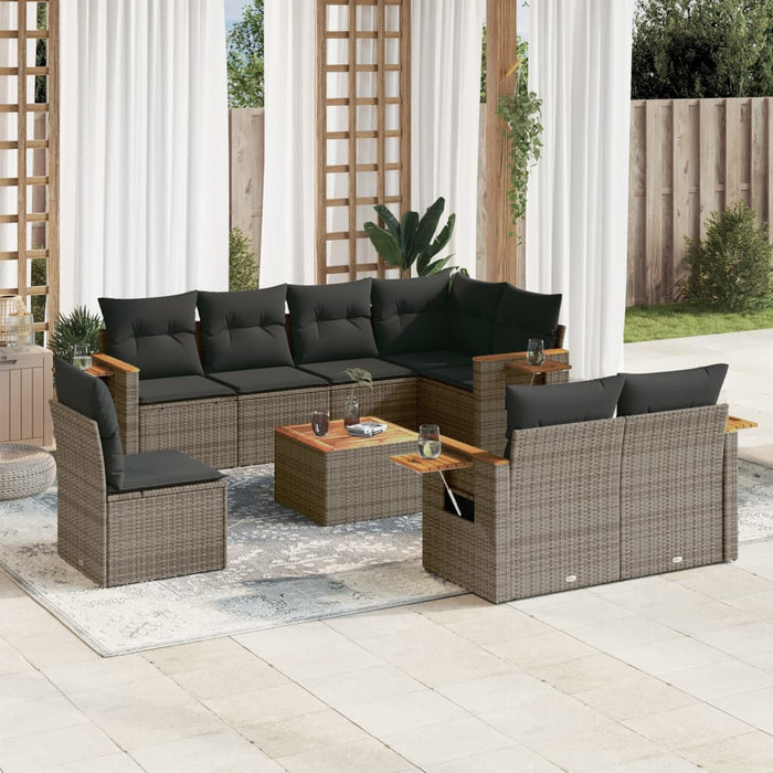 Set Divano da Giardino 9 pz con Cuscini Grigio in Polyrattan 3227012