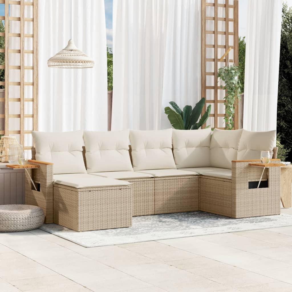 Set Divano da Giardino 6 pz con Cuscini Beige in Polyrattancod mxl 90591