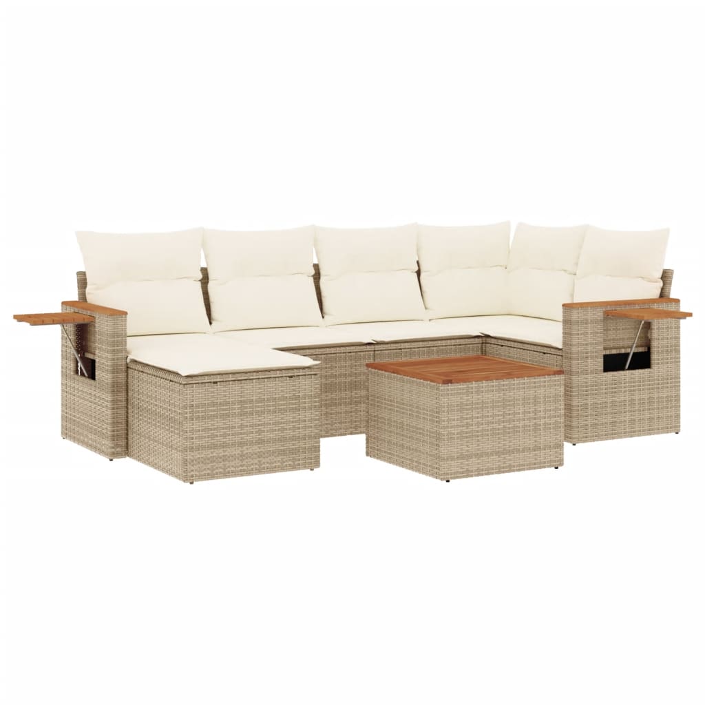 Set Divani da Giardino 7 pz con Cuscini Beige in Polyrattan 3227024