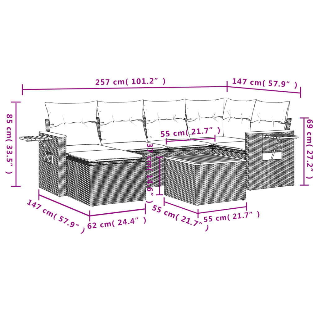 Set Divani da Giardino 7 pz con Cuscini Beige in Polyrattan 3227024