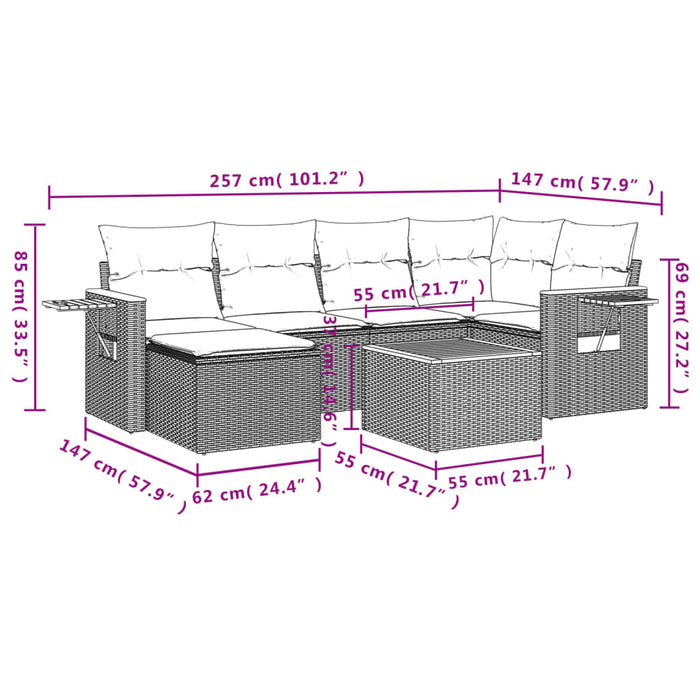 Set Divani da Giardino 7 pz con Cuscini Beige in Polyrattan 3227024