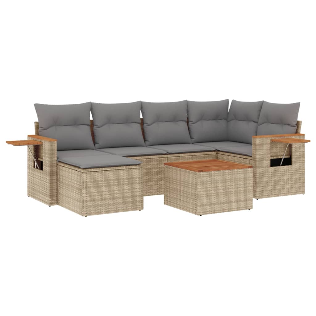 Set Divani da Giardino 7 pz con Cuscini Beige in Polyrattan 3227025