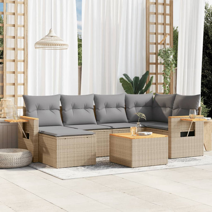 Set Divani da Giardino 7 pz con Cuscini Beige in Polyrattan 3227025