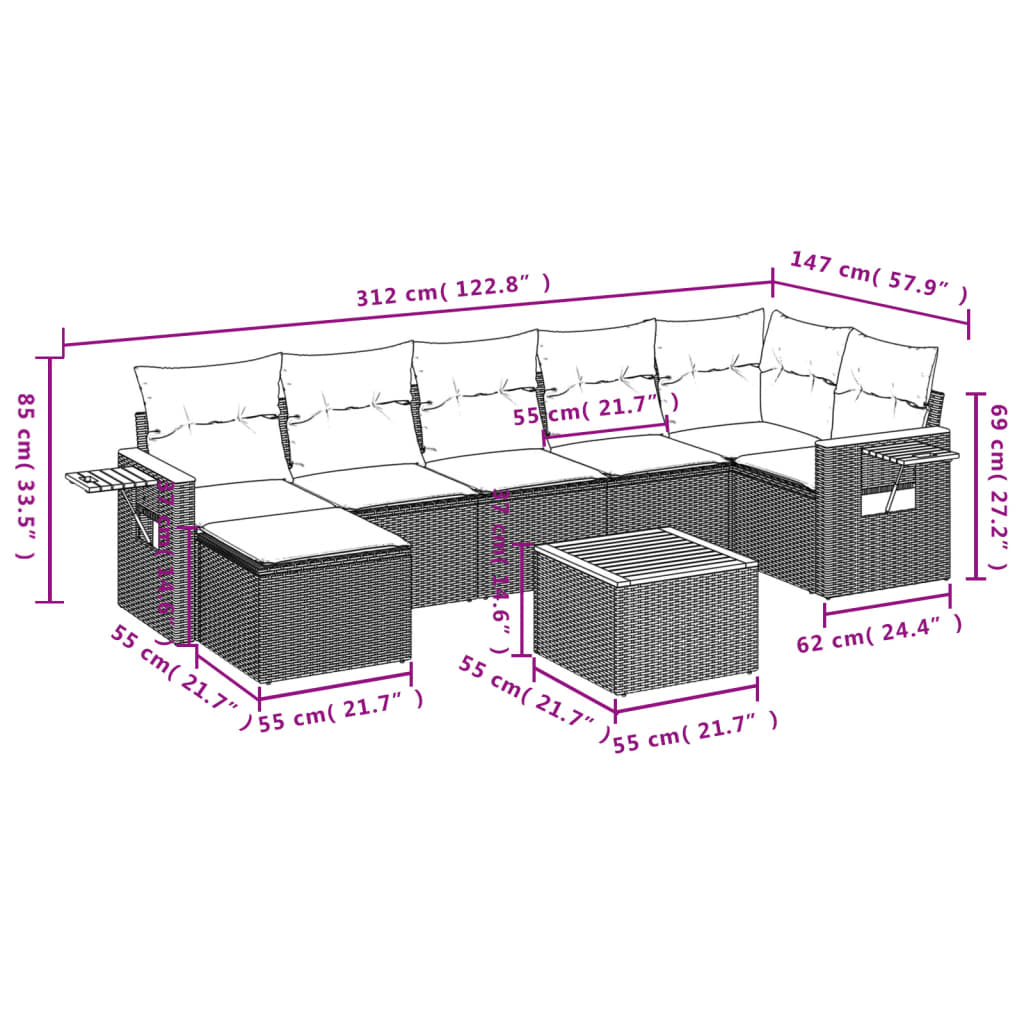 Set Divani da Giardino con Cuscini 8 pz Nero in Polyrattan 3227036