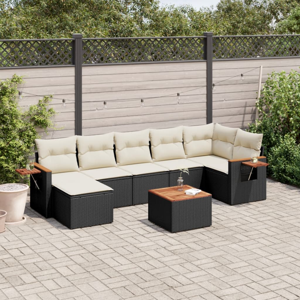 Set Divani da Giardino con Cuscini 8 pz Nero in Polyrattan 3227036