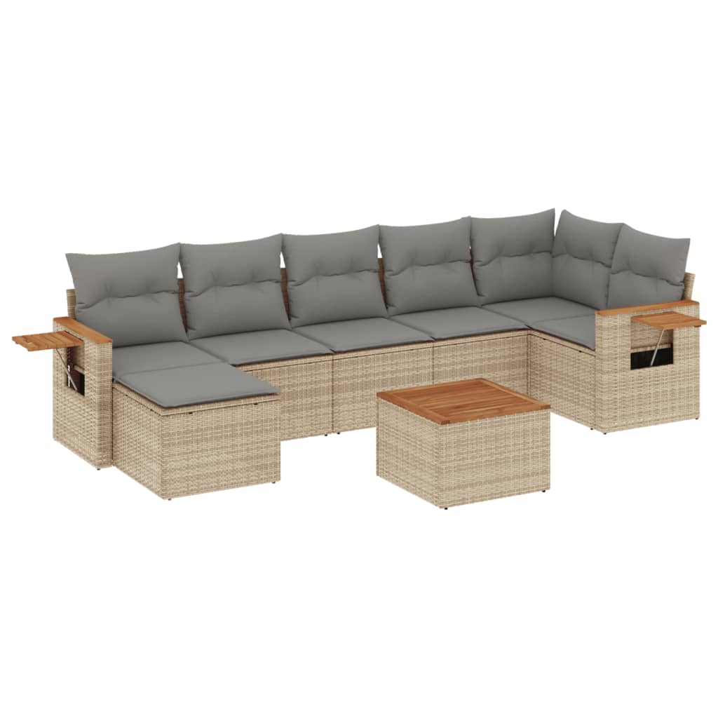 Set Divano da Giardino 8 pz con Cuscini Beige in Polyrattan 3227039