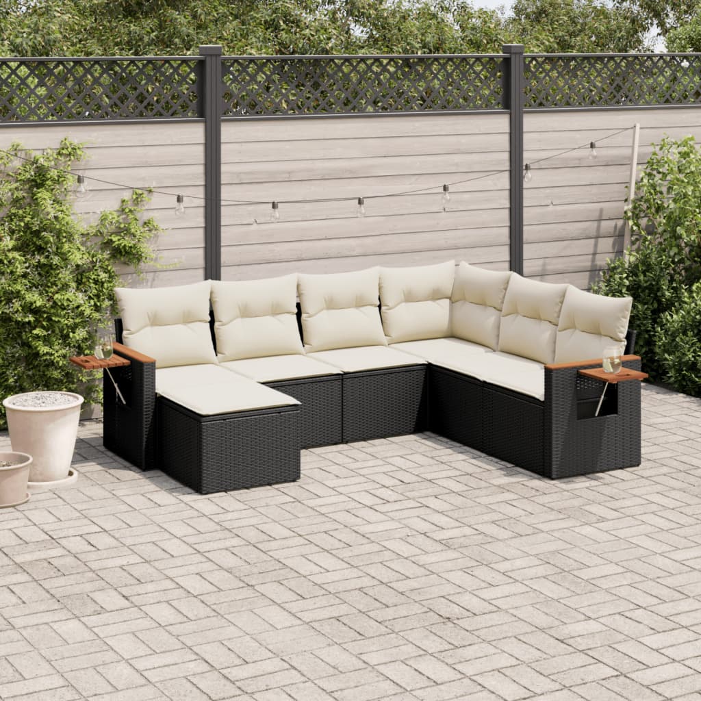 Set Divani da Giardino con Cuscini 7pz Nero Polyrattancod mxl 88915