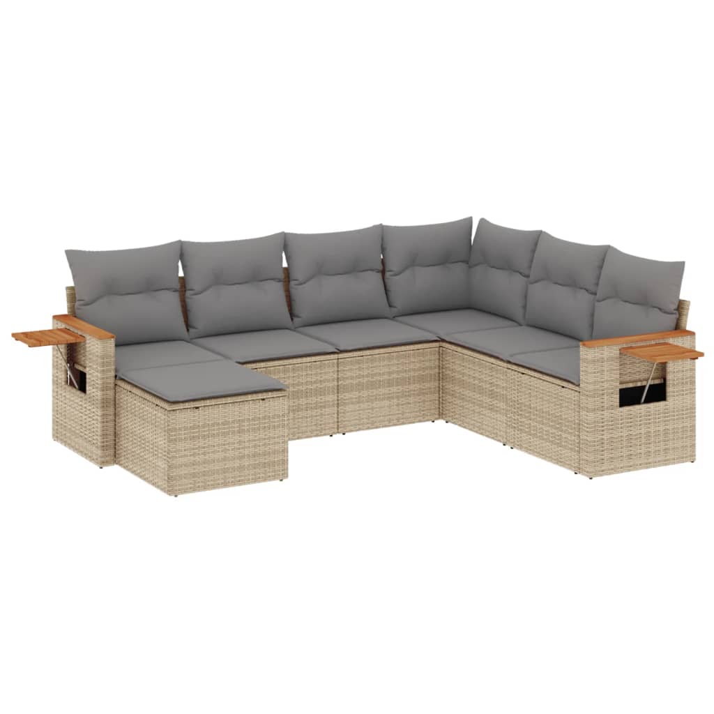 Set Divani da Giardino 7 pz con Cuscini Beige in Polyrattan 3227046