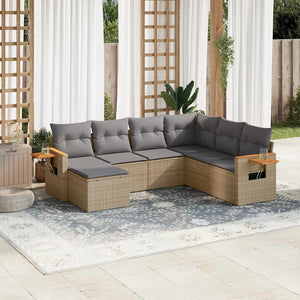 Set Divani da Giardino 7 pz con Cuscini Beige in Polyrattan 3227046