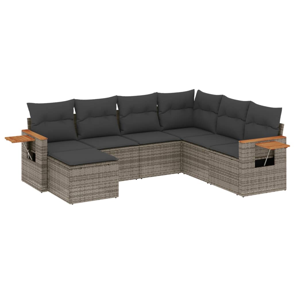 Set Divani da Giardino 7 pz con Cuscini Grigio in Polyrattan 3227047