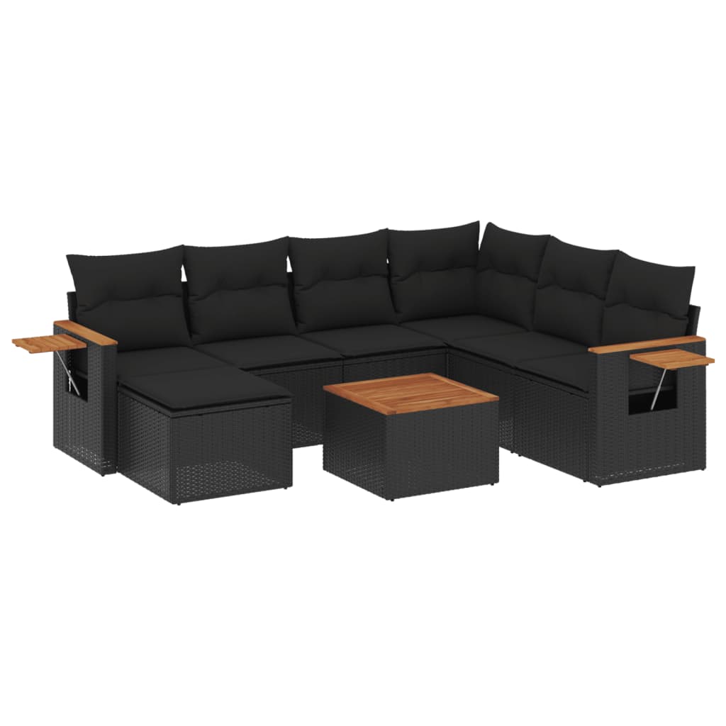 Set Divani da Giardino con Cuscini 8 pz Nero in Polyrattan 3227049