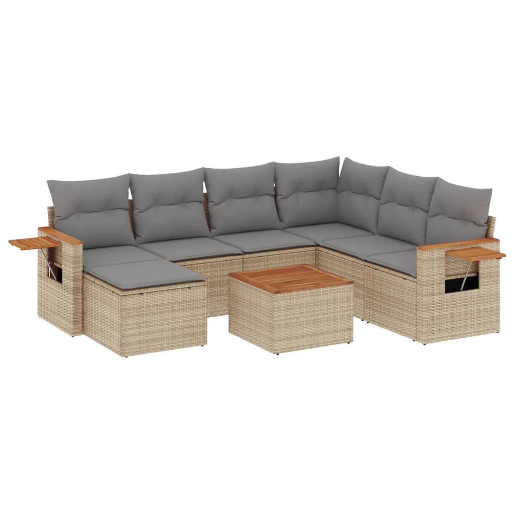 Set Divano da Giardino 8 pz con Cuscini Beige in Polyrattan 3227053